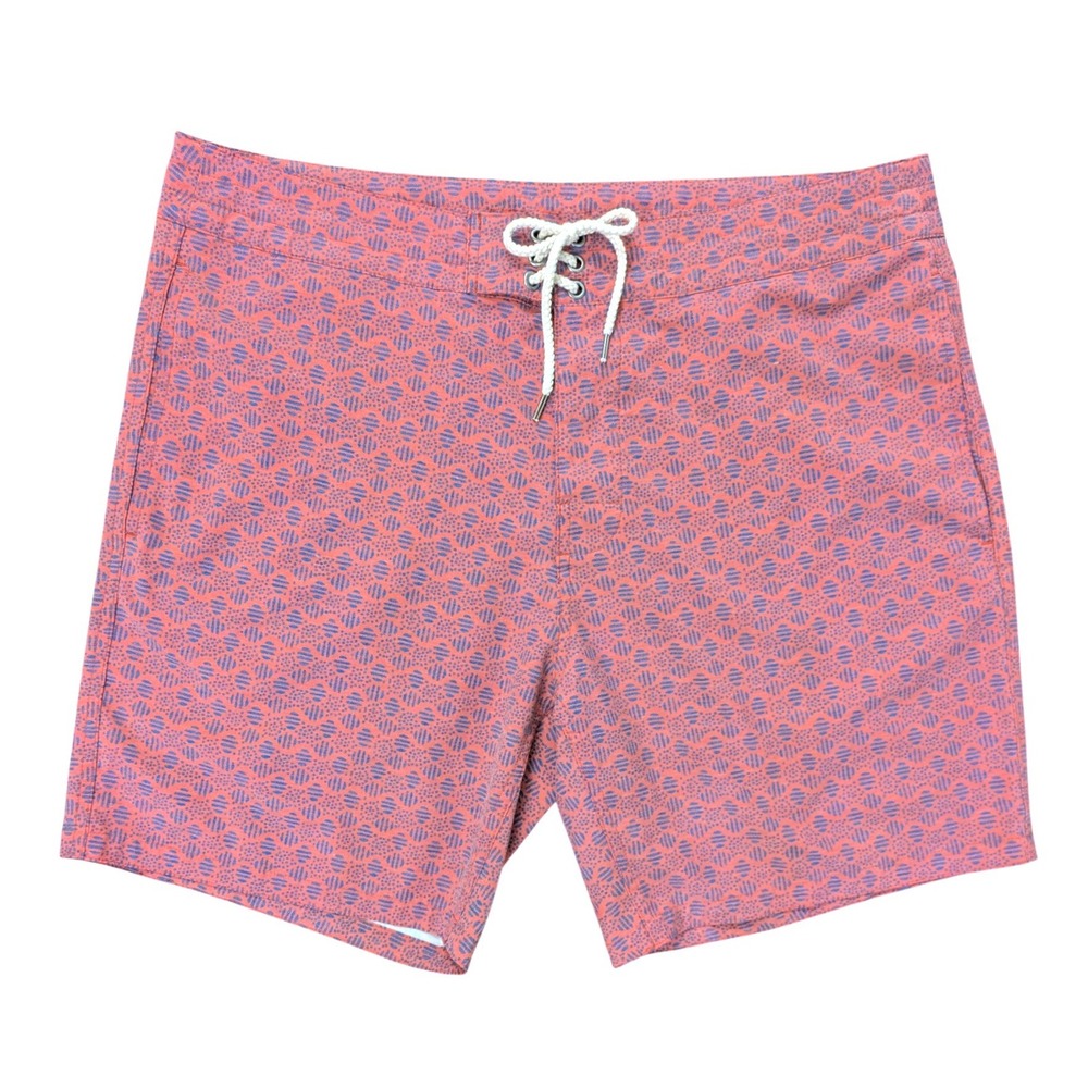 Faherty All Day Board Short Mens Red Blue Geometric Dot Swim Trunks Size 35
